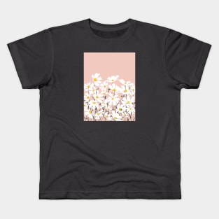 Les Fleurs de Paris - White Cosmos Flowers on Pink Kids T-Shirt